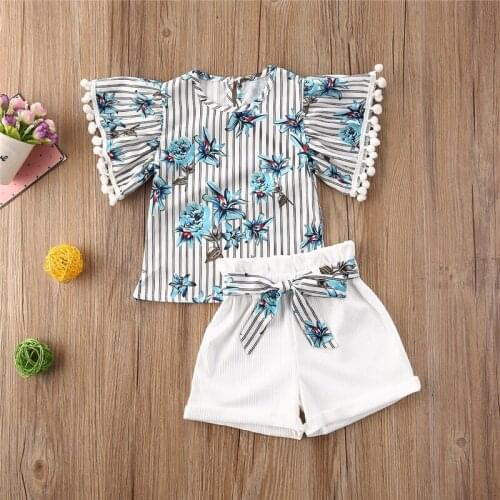 1-5Y Kids Newborn Baby Girls Cotton Floral Print Tops + Shorts Outfits 2pcs Toddler baby Girls Summer Clothes Set