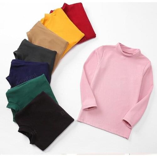 2-15T Years Childrens Clothes Candy Color Long Sleeve High Neck Kids Girl Boy Basic Turtleneck T-Shirt Warm Tops Spring Autumn