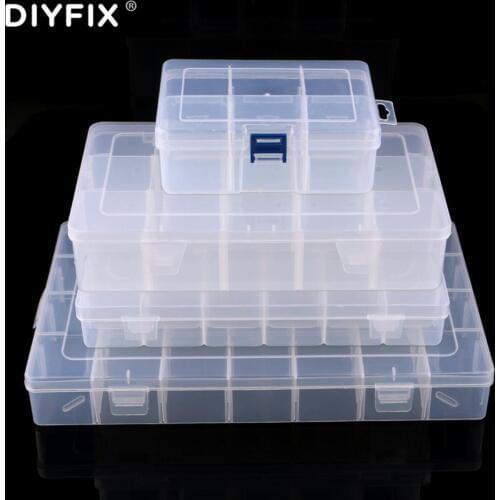 Plastic Transparent Storage Box Adjustable Grid Electronic Parts Screw Container Nail Art Accessories Organizer Storage Cases