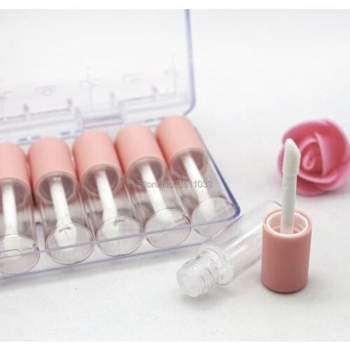 10pcs 4ml Lip Gloss Empty Plastic Tubes Graceful Mini Clear Lipgloss Packaging Box Container Pink Frosted Lid Makeup Organizer