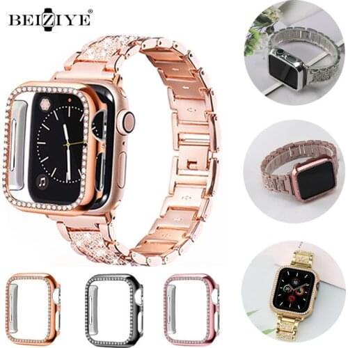 Diamond Strap+Case For Apple Watch Band Series SE 6 5 4 3 2 1 Women For iWatch Band 38MM 42MM 40MM 44MM Stainless Steel Bracelet