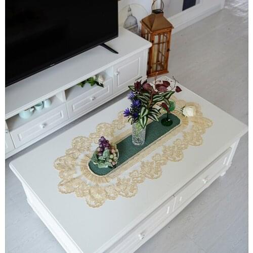 Luxury European Leather Lace Embroidered Border Oval Coffee Table Tablecloth Living Room Office Bar Counter Christmas Decoration