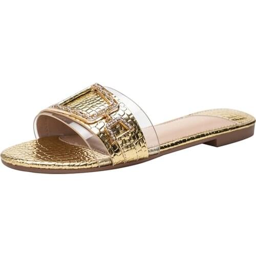 2021 New Womens Slippers Summer Faux Patent Leather Sandals Fashion Rhinestone Flip Flops Cozy Plus Size 42 Sapatos De Mujer