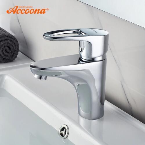 Accoona Basin Faucet Contemporary Single Hole Single Handle Deck Mounted Ceramic Bathroom Brass Body Polished Chromed A9001