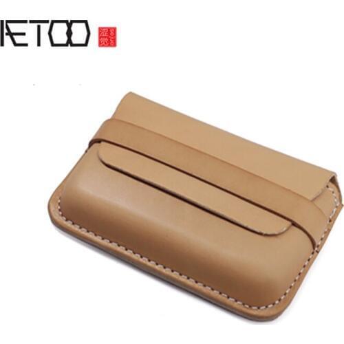 AETOO Handmade business card bag planting tanning cowhide leather card bag stereo style business card male and female coin walle