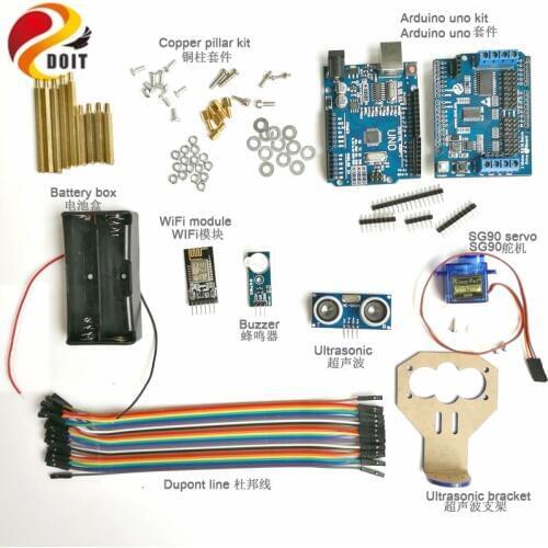 DOIT 1 set WiFi Control Ultrasonic Obstacle Avoidance Controller kit for Tank Car Chassis with SG90 Servo Arduino kit
