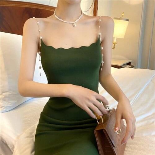 Vintage Solid Strap Dress Women Elegant Sweet Designer Midi Dress Female Casual High Street Sexy Party Night Dress Summer 2021