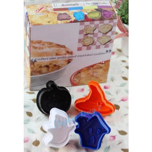 Spring type pressing cutting Halloween 3D ghost pumpkin witch hat haunted house plastic mini cookie cutters free shipping