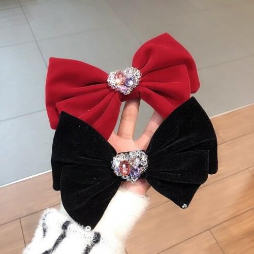Vintage Velvet Bow Hairpins Designer Hair Grips Girls Women Hair Accessories Crystal Rhinestone Heart Hair Clip Luxury Jewelry