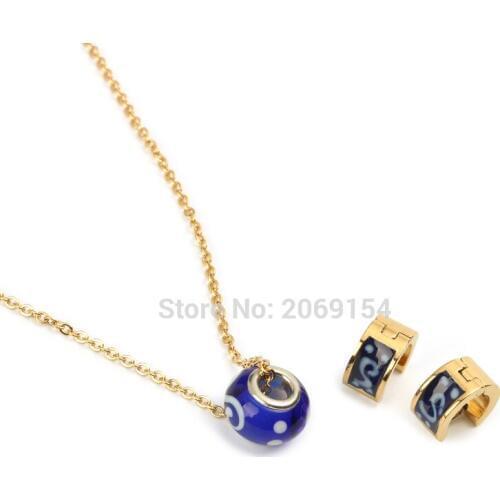 Vintage Jewelry Set For Women Fashion Choker Necklace Chinese Style Charm Earring For Party Titanium Steel Gold Jewelry