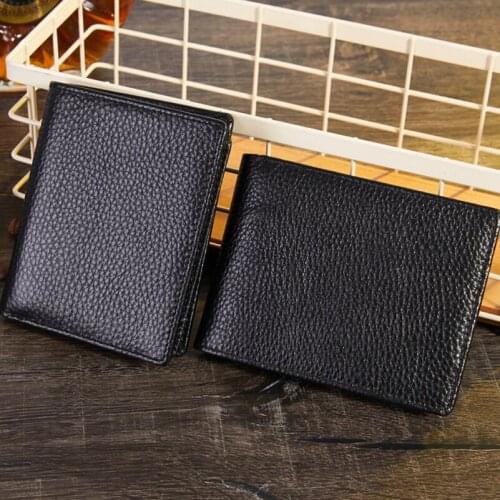High Quality Black Color Mens Genuine Leather Short Wallet Male Casual Coin Purse Money Clip Photo Holder Cards Holders 2021