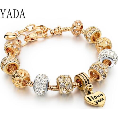 YADA Gifts ( I Love YOUR ) heart gold Bracelets&Bangles For Women adjustable Bracelets Charm Crystal Jewelry Bracelet BT200213