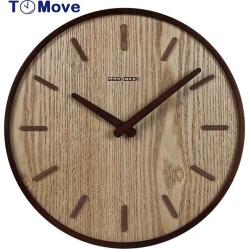 12-inch Japanese Home Quiet Clock Living Room Bedroom Simple Modern Decoration Hanging Watch Wooden Quartz Clock circular reloje