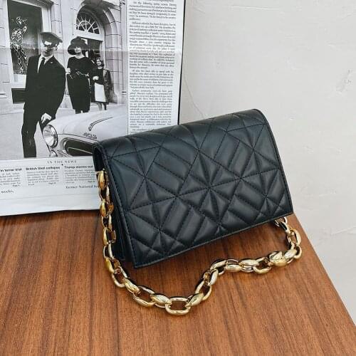 New Small PU Leather Flap Women Underarm Bag Thick Chain Design Fashion Women Geometric Embossing Solid Color Shoulder Bag 2022