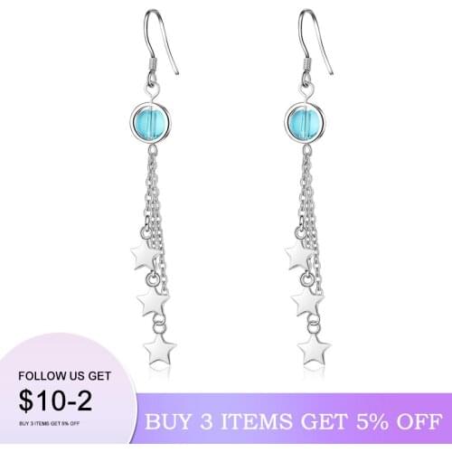New Hot Sale 925 Sterling Silver Opal Planet Star Long Drop Earring for Women Fashion Jewelry