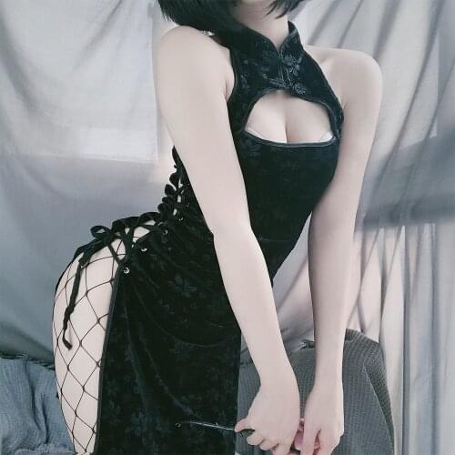 Women Sexy Cosplay Costumes Open Chest Ladies Cheongsam Erotic Bodysuit Lingerie Role Play Slim Traditional Uniform