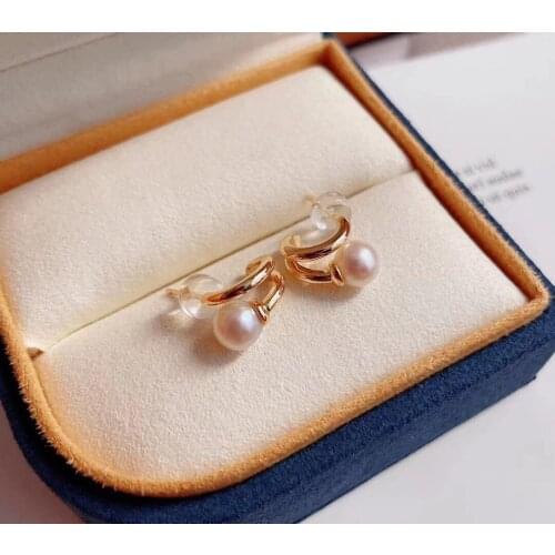 MADALENA SARARA Saltwater Pearl Akoya 18K Yellow Gold Women Earrings Simple C Style AU750 Women Earring