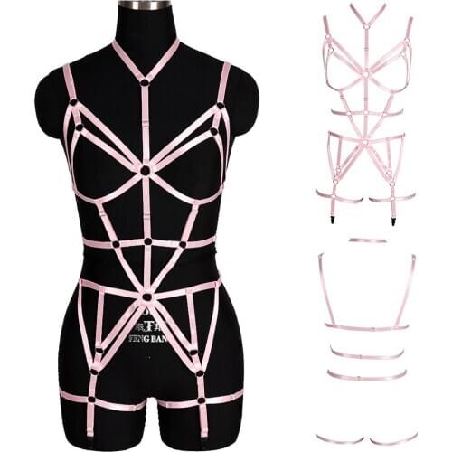 Body Harness Garter Belts Pink Set Sexy Lingerie Belt Cage Elastic Punk Goth Women Stockings Suspender Festival Party Rave