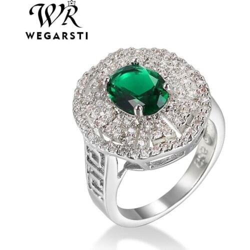 WEGARSTI Emerald Luxury Female Zircon Stone Finger Ring 925 Sterling Silver Women Jewelry Prom Wedding Engagement Rings