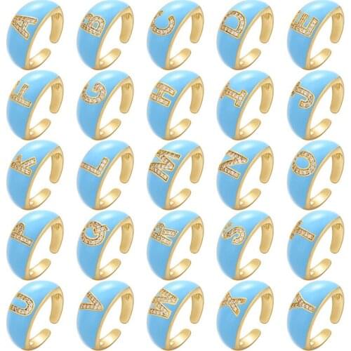 NEW Enamel Dripping Oil Metal Width Ring for Women Letter Micro Pave Zircon Opening Adjustable Rings Wedding Jewelry