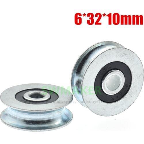 1pcs 6*32*10mm metal groove wheel,U groove, grooved iron wheel, galvanized iron, bearing wheel, roller, wire rope guide wheel