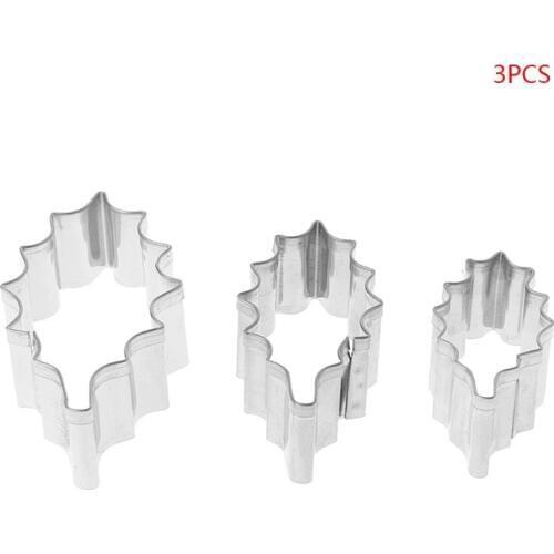 3Pcs Stainless Steel Holly Leaf Cookie Cutter Christmas Biscuit Mould Mold DIY