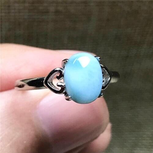 Top Natural Blue Larimar Ring Jewelry For Woman Lady Man Crystal 8x6mm Beads Silver Water Pattern Stone Adjustable Ring AAAAA