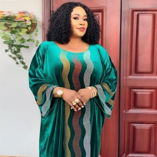 African Velvet Dresses Women Hot Drill Colorful Boubou Dashiki Plus Size Clothes Abaya Dubai Robe South Africa Long Dress