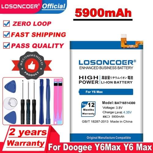 LOSONCOER 5900mAh BAT16514300 Battery For Doogee Y6 Max Y6Max Mobile Phone Batteries+Tracking Number