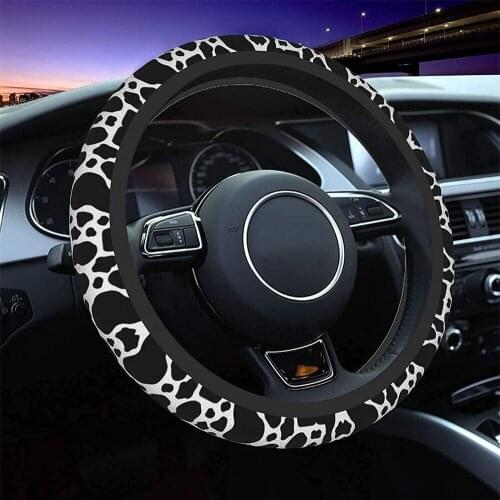 Car Steering Wheel Cover Cow Print Anti Slip Sweat Absorption Car Accessories For VW Ford Jeep Compass Kia rio 3 4 Sportage Ceed