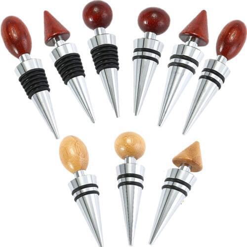 Bamboo Wine Bottle Stopper Metal Clear Rhinestones Bar tools Accessories Wine Stopper Vacuum Sealed Bottle Stopper Drop Shipping