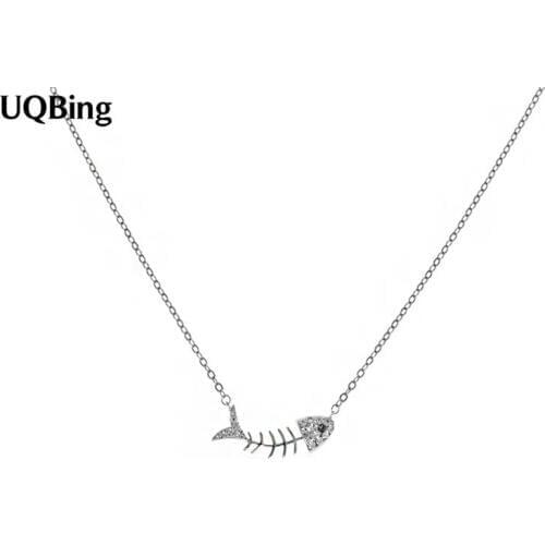 Free Shipping 925 Sterling Silver Necklace Rhinestone Fish Necklaces&Pendants Jewelry Collar Colar de Plata