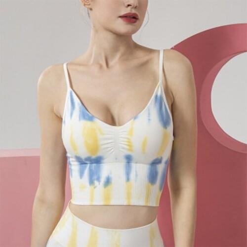 Seamless Back Underwear Vibration Sports Bra Stripe Printing Tie Dyed Women Padded U Back High Stretch Wireless Contour Bra