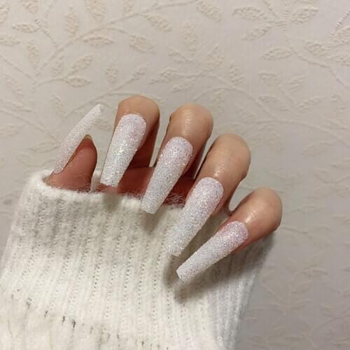 Glitter coffin nails - New Expression Nails 24pcs Fake Nails Blingbling Glitter Nails Long Acrylic Coffin Shape Nails Manicure