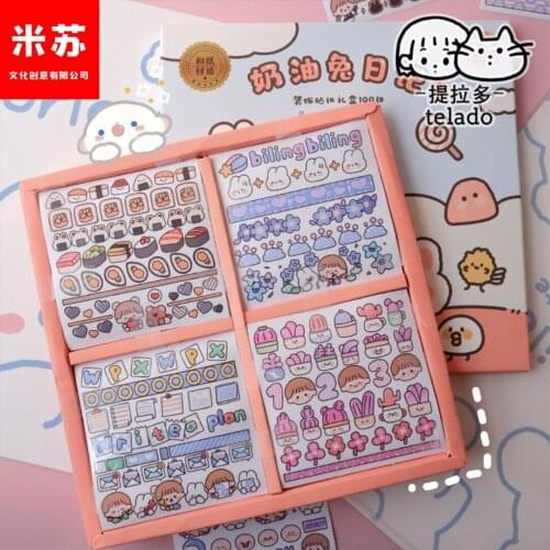 BULA 100 Sheets Rabbit Animals Cute Sticker Decorative Diary Scrapbook Planner Stickers Kawaii Stationery School Supplies