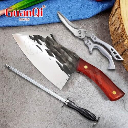 Wood Handle Forged Steel Knife Meat Cleaver Slicing Chopping Cooking Knife Sharp Butcher Knife Utility Vegetable Knives Outdoor