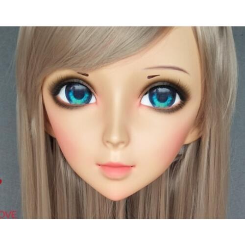 DM171) Lovely Sweet Girl Resin Half Head Kigurumi Mask With BJD Eyes Cosplay Japanese Anime Role Lolita Mask Crossdress Doll