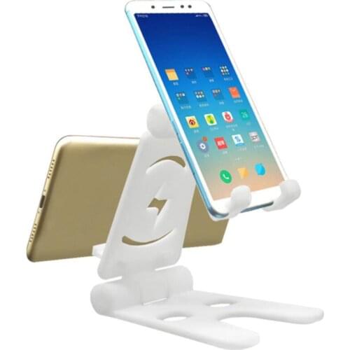Double Phone Holder Desktop Folding Stand Creative Multifunction Mount for Cellphone Tablet (White / Blue)