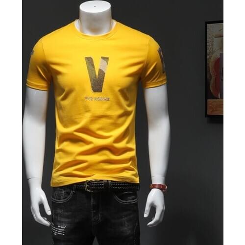 2021 Summer New Mens Short-Sleeved T-Shirt Pure Cotton Round Collar Trim Personality Shirt Male