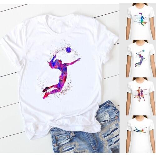 Women Clothes 2020 Watercolor Volleyball Girl Graphic Print T Shirt Femme Korean Style T-shirt Female Tumblr Tops Tee Streetwear