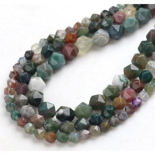 Faceted Indian Agates Natural Stone Loose Spacers Beads DIY Charms Bracelet Accessories for Jewelry Making 15"6/8/10mm