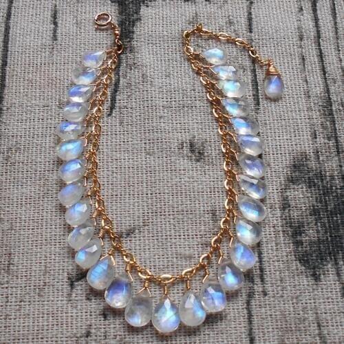 ICNWAY Natural Moonstone 6-8mm Waterdrop Gemstone Beads 925 Sterling Silver clasp bracelet