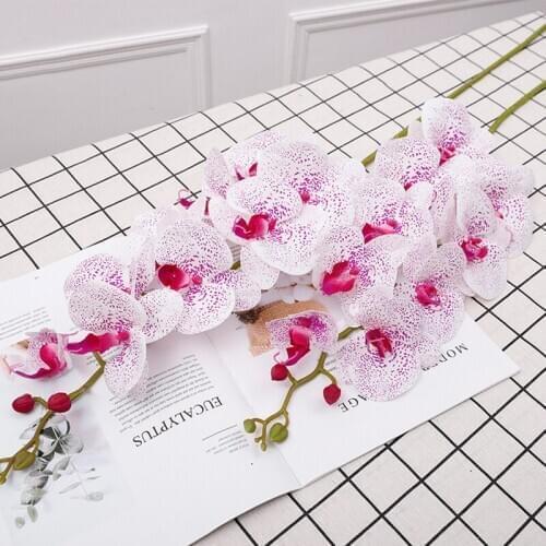 2Pcs Artificial Flowers Latex 9-heads Phalaenopsis Single Branch Fake Flowers for Home Decor Wedding Flower Wall Orchid Wreath