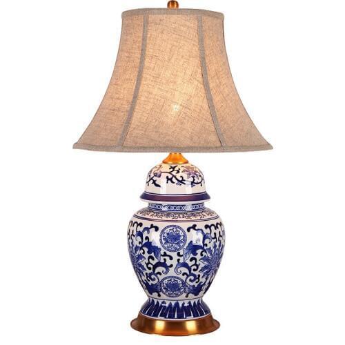 Classical Elegant Chinese Blue And White Porcelain Fabric Led E27 Table Lamp For Living Room Bedroom H 64cm 80-265v 1262
