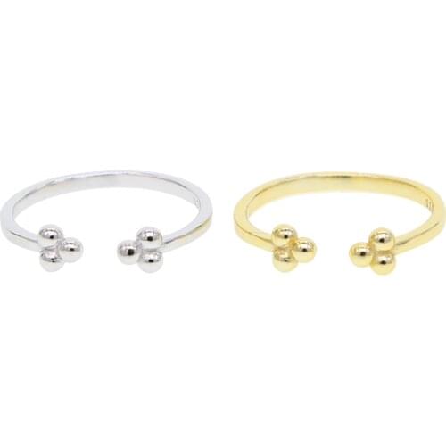 100% 925 Sterling Silver High Quality Classic Open Size Double Side Flower Beaded Ring For Girls Women Adjustable Simple Jewelry