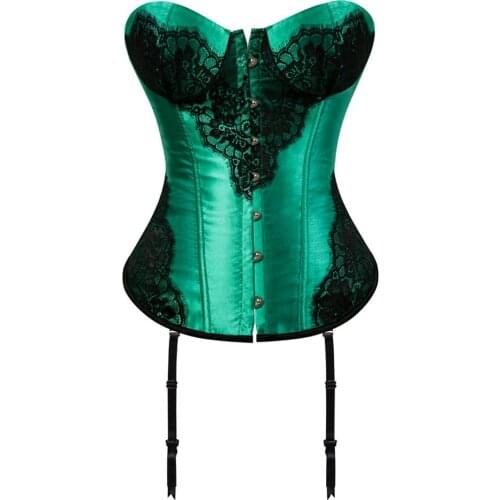 Corsets and Bustiers for Women Gothic Classical Lace Overlay Corselete Sexy Overbust Strapless Satin Carnival Party Clubwear