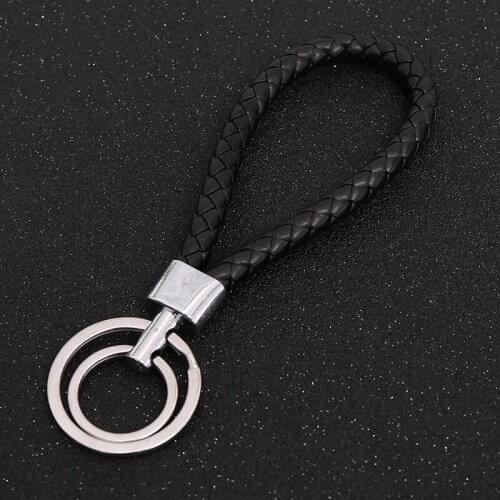 Leather double-ring braided rope car key chain hand bag / purse port clef key chain jewelry badge with pendant couple gifts