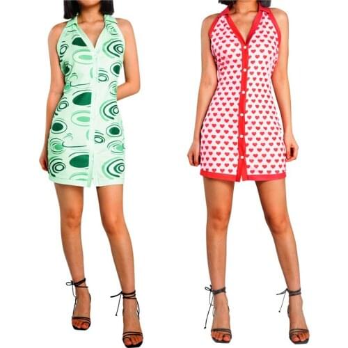 Ladies Summer Casual V-neck Sleeveless Single-Breasted Printed Short Dress Beautiful Gift For Your Wife/Best Friend S-XL