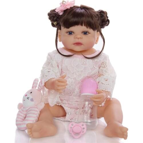 Cute girl bebe reborn silicone inteiro reborn baby doll toys for children gift 22inch 55cm can bathe