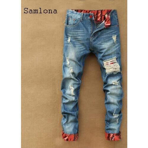 2021 European and American style Mens Straight Jeans Fashion Hole Ripped Skinny Trouser Casual Hip Hop Denim Pants Men ClothING